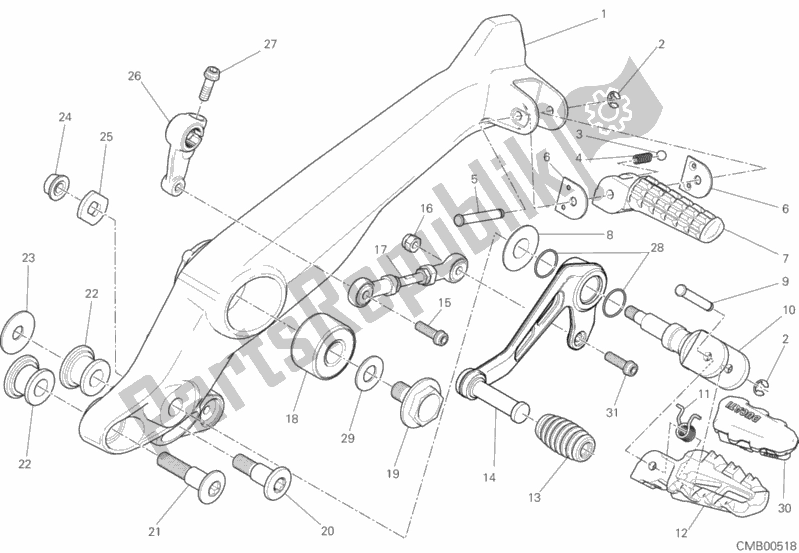 All parts for the Footrests, Left of the Ducati Scrambler 1100 Thailand USA 2019